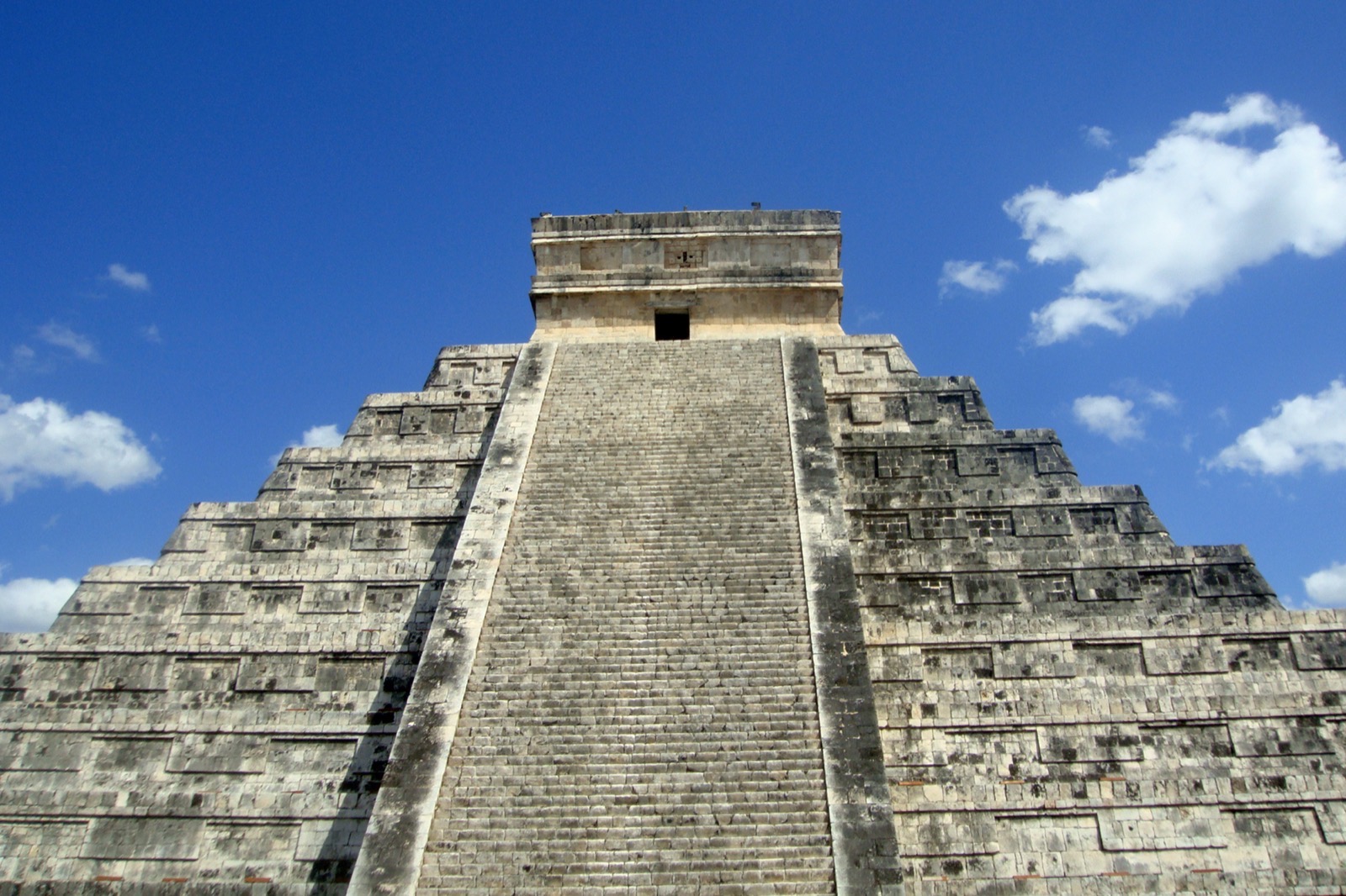 The shadow serpent descending the staircase of El Castillo at Chichen Itza during the spring equinox